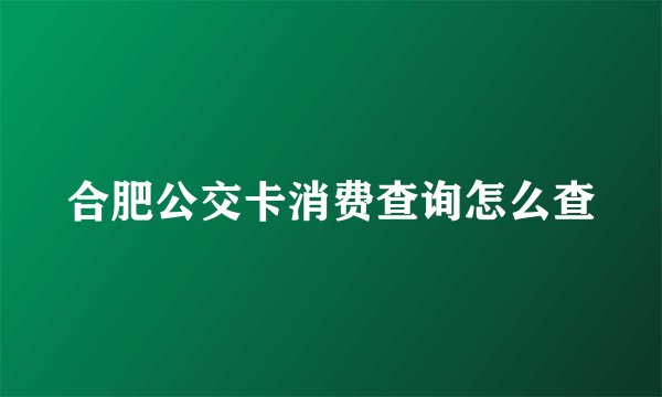 合肥公交卡消费查询怎么查