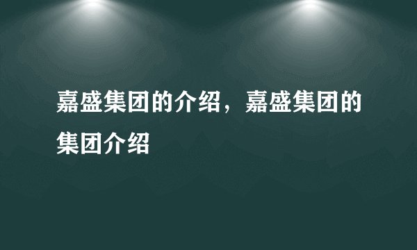 嘉盛集团的介绍，嘉盛集团的集团介绍