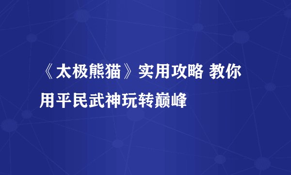 《太极熊猫》实用攻略 教你用平民武神玩转巅峰