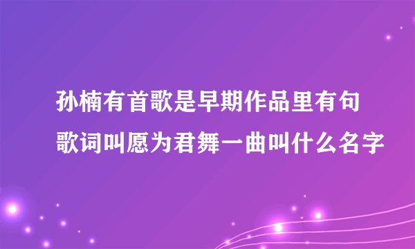 孙楠有首歌是早期作品里有句歌词叫愿为君舞一曲叫什么名字