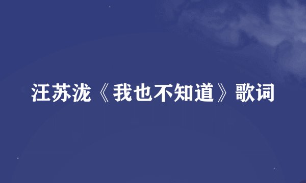 汪苏泷《我也不知道》歌词