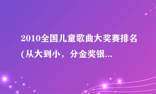 2010全国儿童歌曲大奖赛排名(从大到小，分金奖银奖铜奖优秀奖）