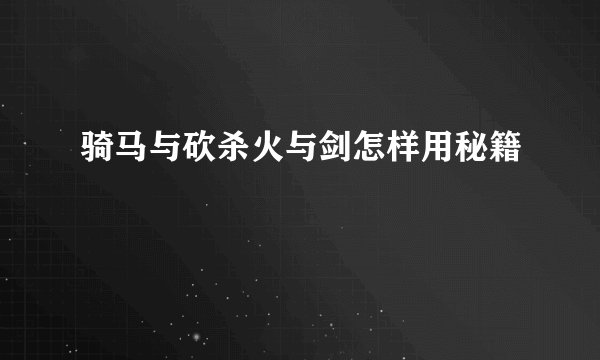 骑马与砍杀火与剑怎样用秘籍