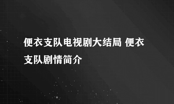 便衣支队电视剧大结局 便衣支队剧情简介