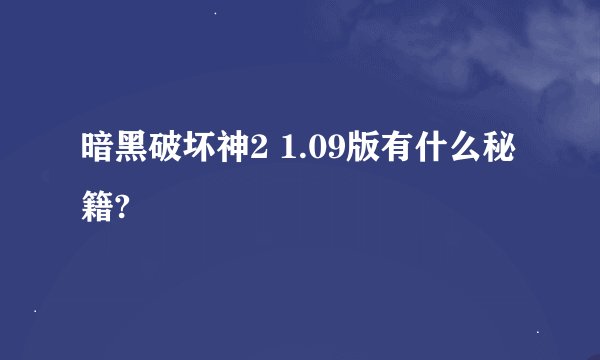 暗黑破坏神2 1.09版有什么秘籍?