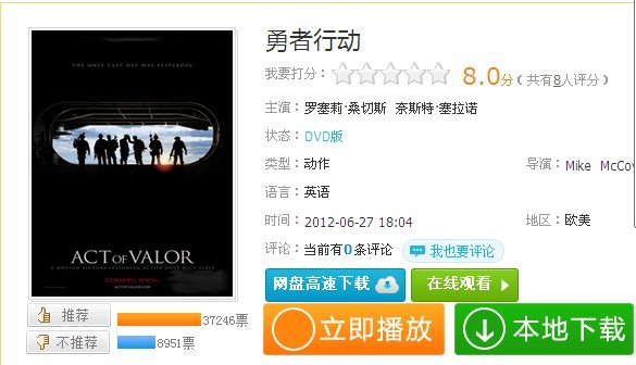 哪位大神能给我2012年2月上映的电影《勇者行动》的下载链接？