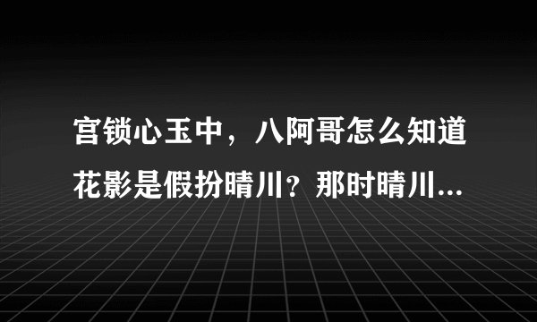 宫锁心玉中，八阿哥怎么知道花影是假扮晴川？那时晴川在哪里?晴川被谁绑架？花影为什么要假扮晴川？
