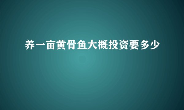 养一亩黄骨鱼大概投资要多少