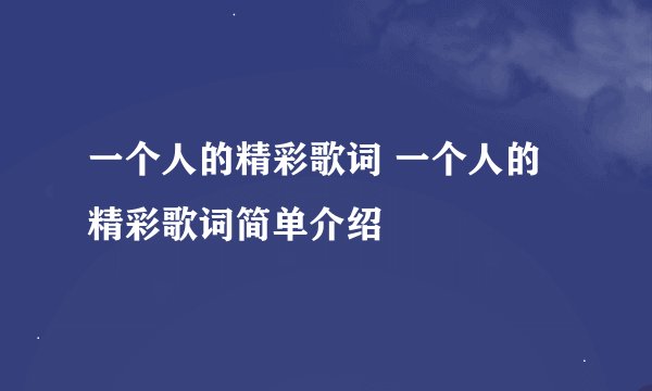 一个人的精彩歌词 一个人的精彩歌词简单介绍