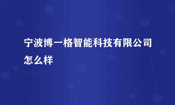 宁波博一格智能科技有限公司怎么样