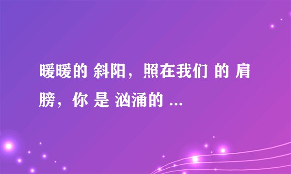 暖暖的 斜阳，照在我们 的 肩膀，你 是 汹涌的 海浪，我 是 疲惫的 沙滩这是是 是 歌？
