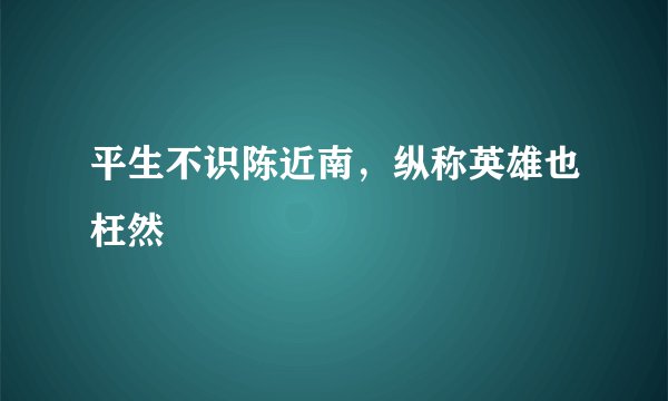平生不识陈近南，纵称英雄也枉然