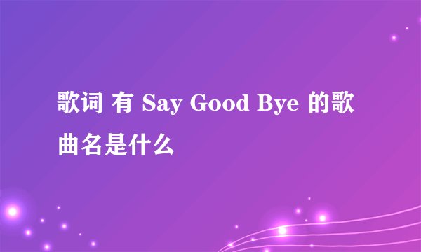 歌词 有 Say Good Bye 的歌曲名是什么