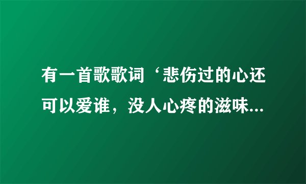 有一首歌歌词‘悲伤过的心还可以爱谁，没人心疼的滋味’这是什么歌？谁唱的