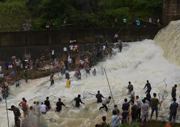 江西水库二次泄洪，百余村民下游捡鱼！村民的举动是否有安全隐患？
