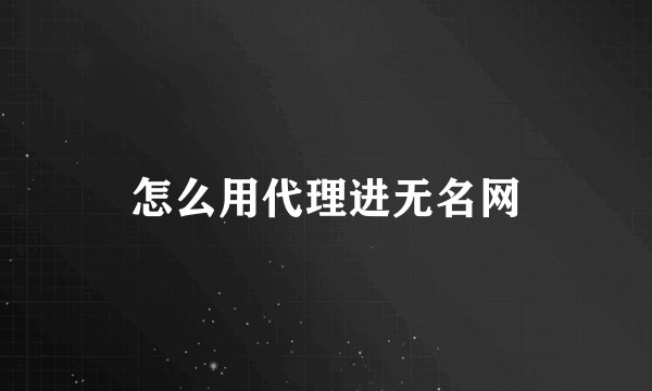 怎么用代理进无名网