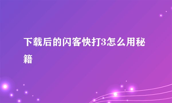下载后的闪客快打3怎么用秘籍