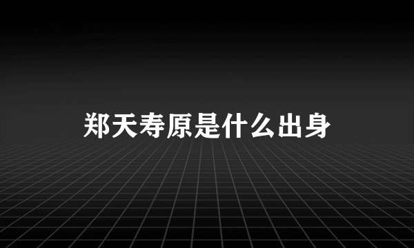 郑天寿原是什么出身