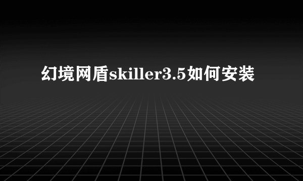 幻境网盾skiller3.5如何安装