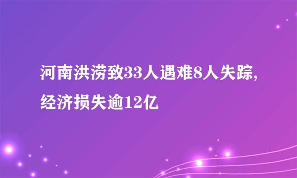 河南洪涝致33人遇难8人失踪,经济损失逾12亿