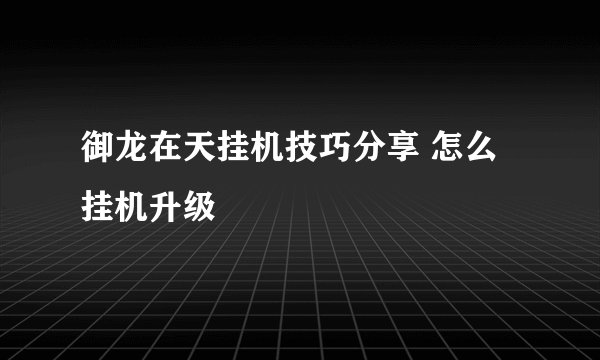 御龙在天挂机技巧分享 怎么挂机升级