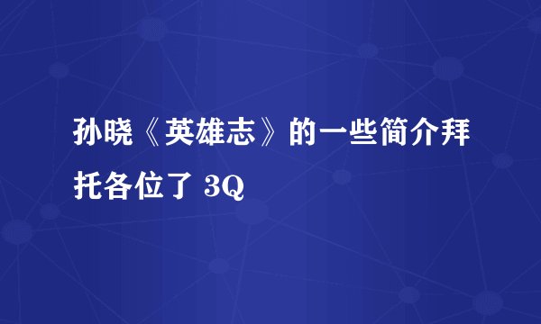 孙晓《英雄志》的一些简介拜托各位了 3Q