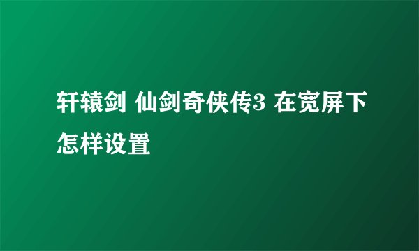 轩辕剑 仙剑奇侠传3 在宽屏下怎样设置
