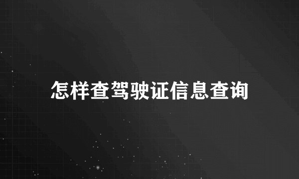 怎样查驾驶证信息查询