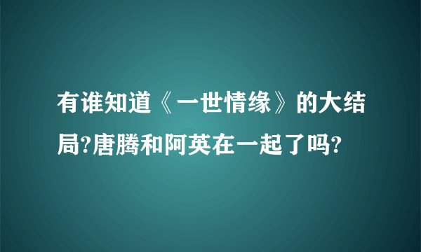有谁知道《一世情缘》的大结局?唐腾和阿英在一起了吗?