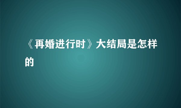《再婚进行时》大结局是怎样的