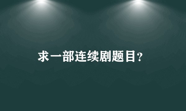 求一部连续剧题目？