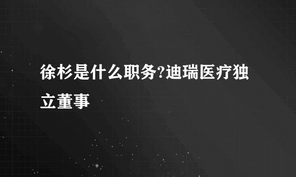 徐杉是什么职务?迪瑞医疗独立董事
