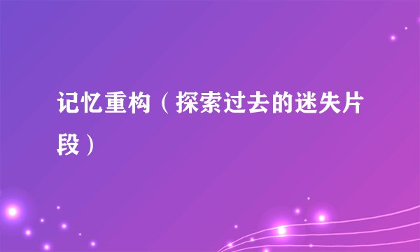 记忆重构（探索过去的迷失片段）