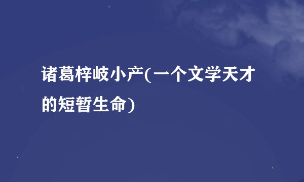 诸葛梓岐小产(一个文学天才的短暂生命)