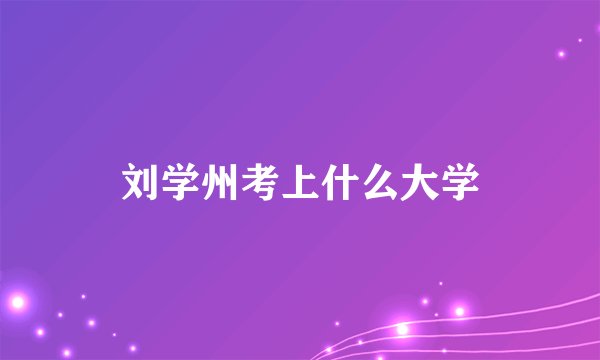 刘学州考上什么大学