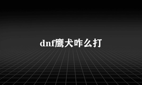 dnf鹰犬咋么打