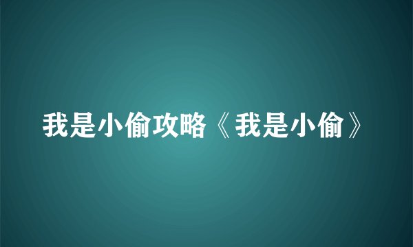 我是小偷攻略《我是小偷》