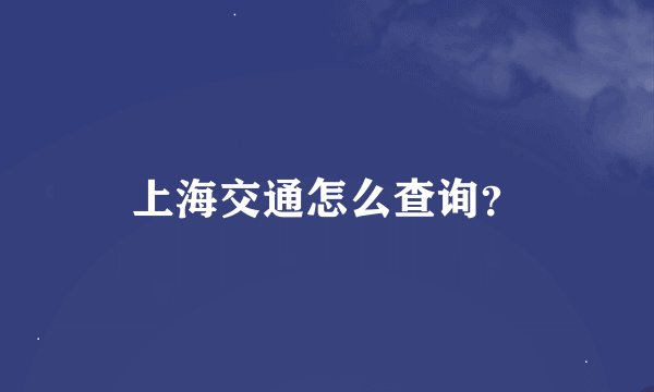 上海交通怎么查询？