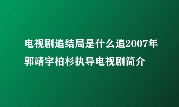 电视剧追结局是什么追2007年郭靖宇柏杉执导电视剧简介