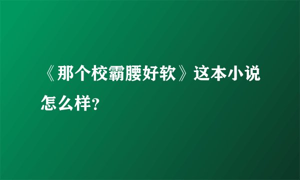 《那个校霸腰好软》这本小说怎么样？