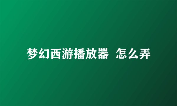 梦幻西游播放器  怎么弄