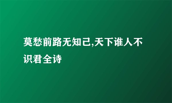 莫愁前路无知己,天下谁人不识君全诗