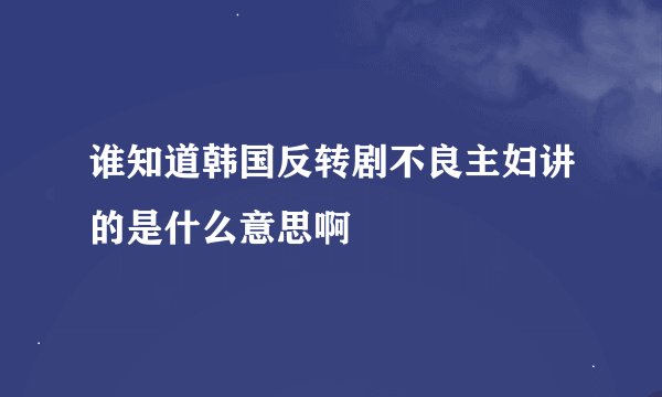 谁知道韩国反转剧不良主妇讲的是什么意思啊