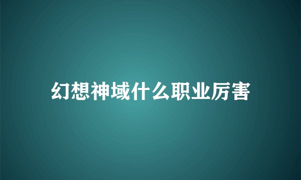 幻想神域什么职业厉害