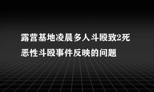 露营基地凌晨多人斗殴致2死 恶性斗殴事件反映的问题