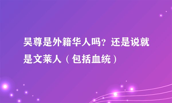吴尊是外籍华人吗？还是说就是文莱人（包括血统）