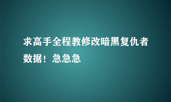 求高手全程教修改暗黑复仇者数据！急急急