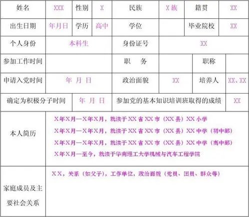 家庭主要成员和主要社会关系怎么写?