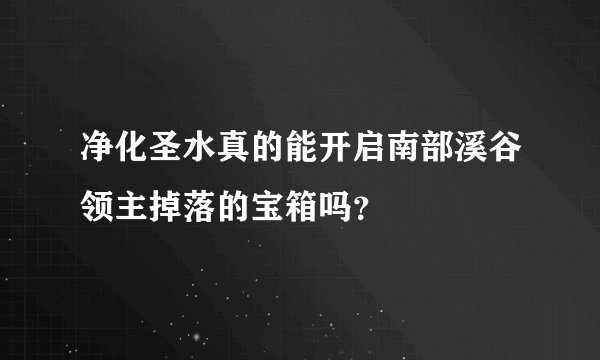 净化圣水真的能开启南部溪谷领主掉落的宝箱吗？