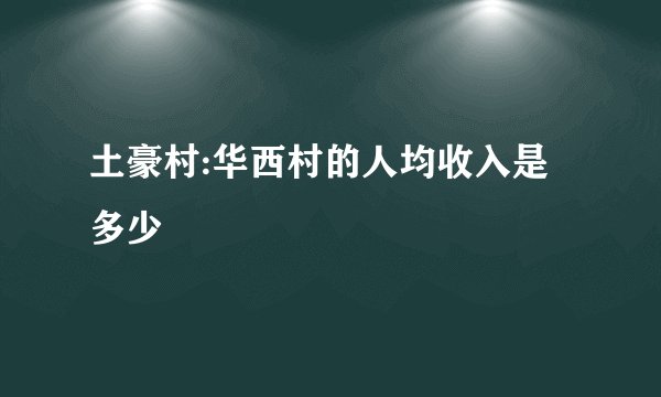 土豪村:华西村的人均收入是多少